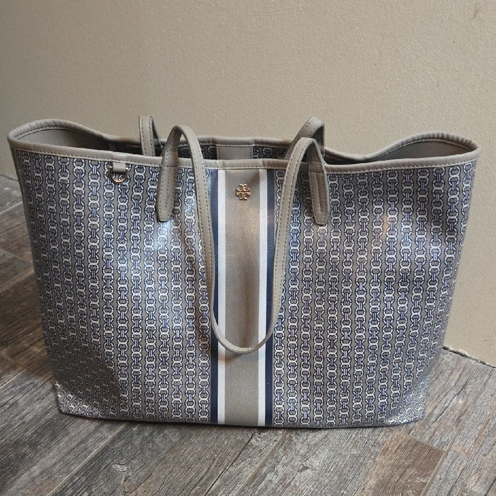 Tory Burch Blue and Gray Patterned Tote